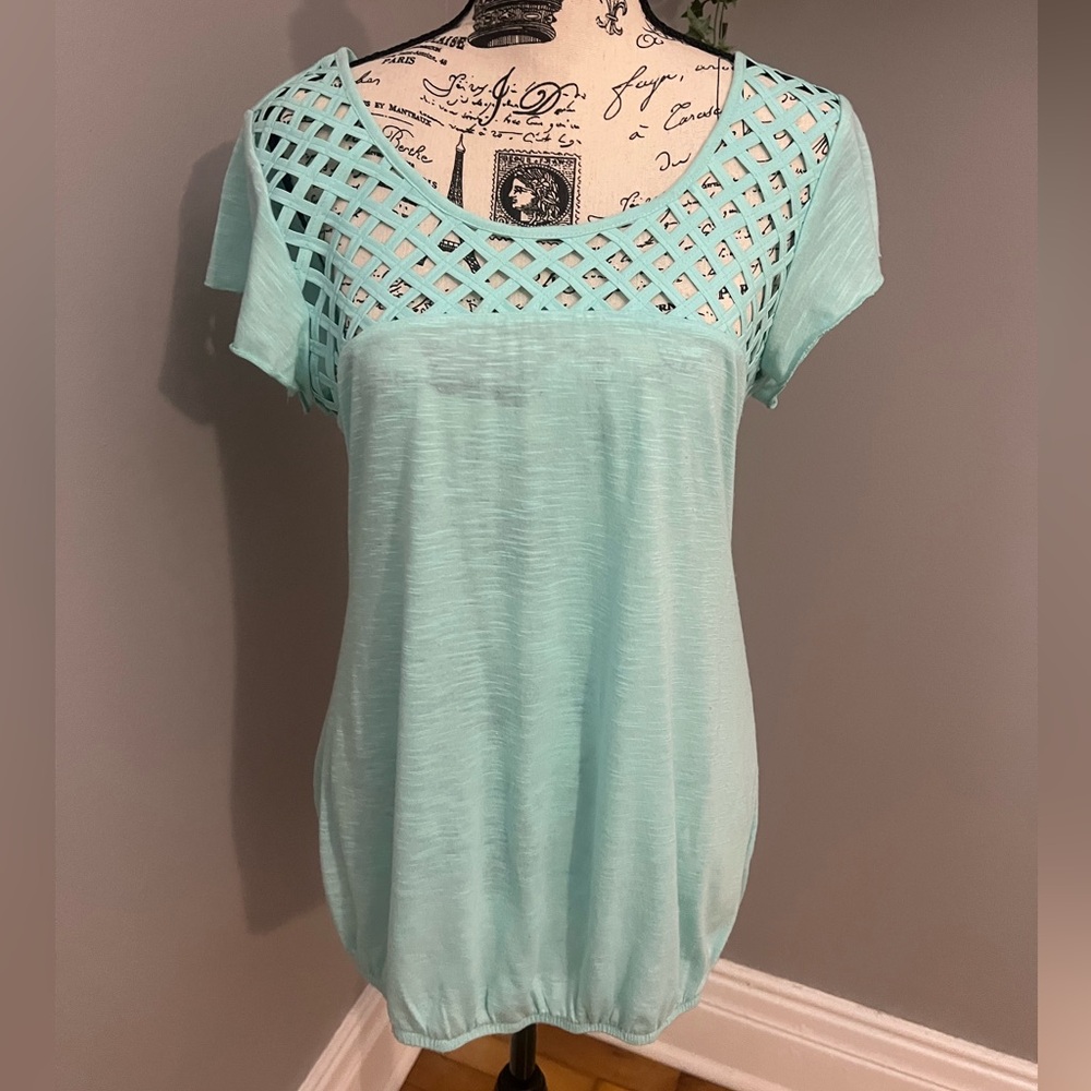 Maurices Teal Lattice Blouse Top Shirt - Picture 3 of 6
